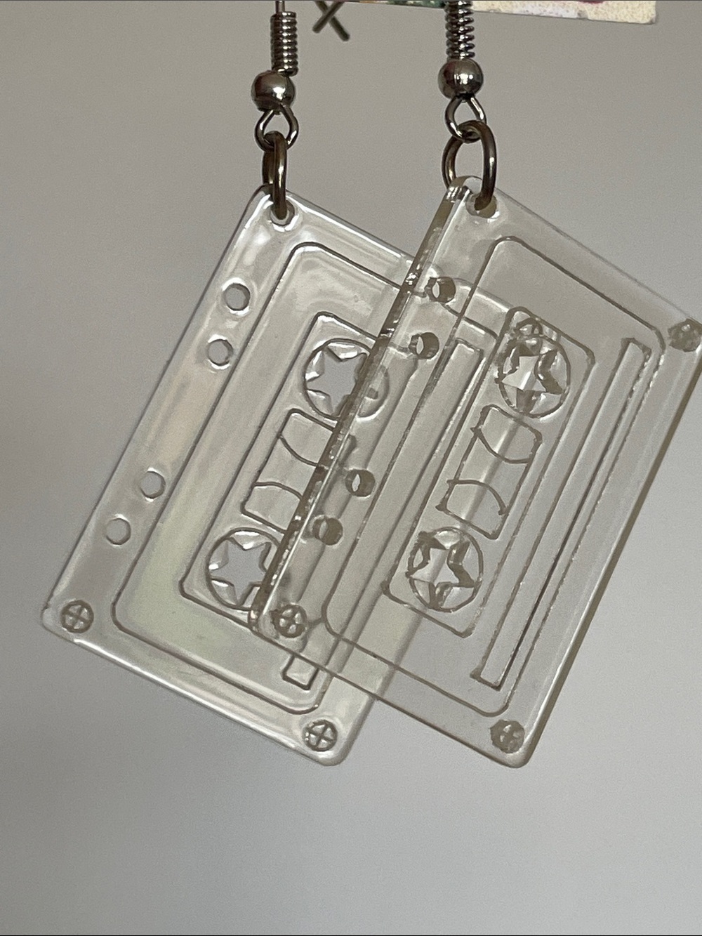 Clear Cassette Tape Dangle Earrings Music Festival 1980s
